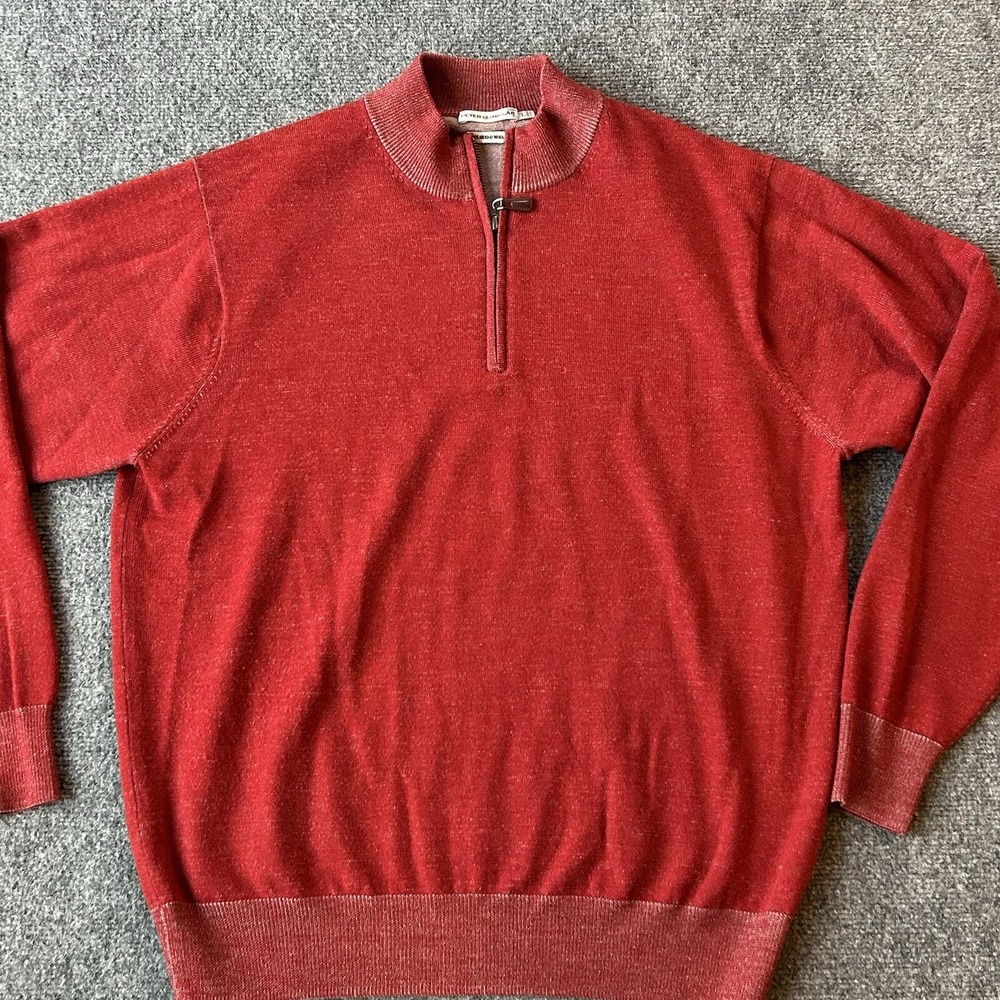 Peter Millar Sweater Men Large Red Italian 100% Merino‎ Wool 1/4 Zip Pullover